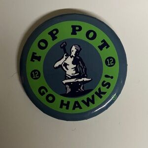 Go Hawks Button - Blue and Green